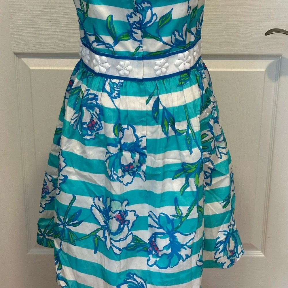 Lilly Pulitzer Langley Strapless Dress Shorely Blue Tossing the Line Preppy - Picture 4 of 5